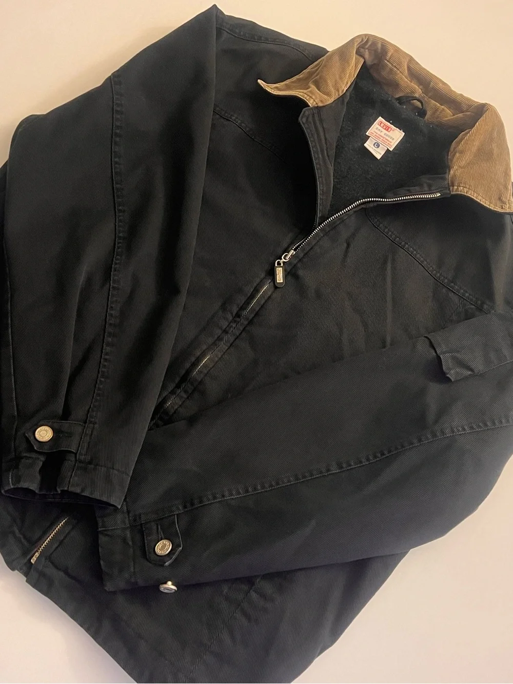 Vintage 90s Levi’s Dry Goods Jacket Men’s L Black Corduroy Collar Lined Workwear